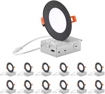 12 Pack 4 Inch LED Recessed Lights 5CCT Black