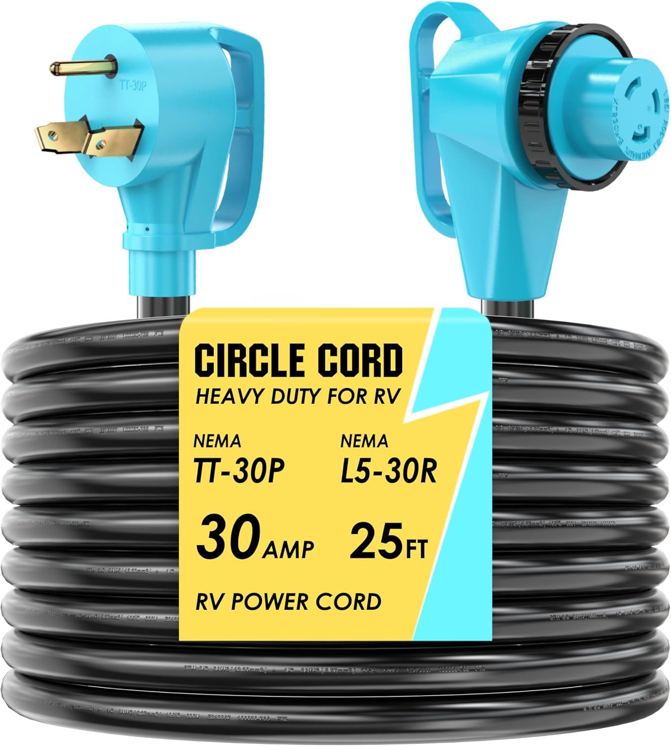 25FT RV Power Cord 30 Amp TT-30P to L5-30R Twist Lock Heavy Duty