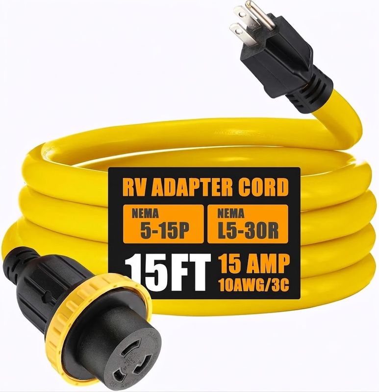 RV Adapter Cord 30 Amp to 15 Amp 15FT 110V Household to RV RV Adapter Cord 30 Amp to 15 Amp 15FT 110V Household to RV