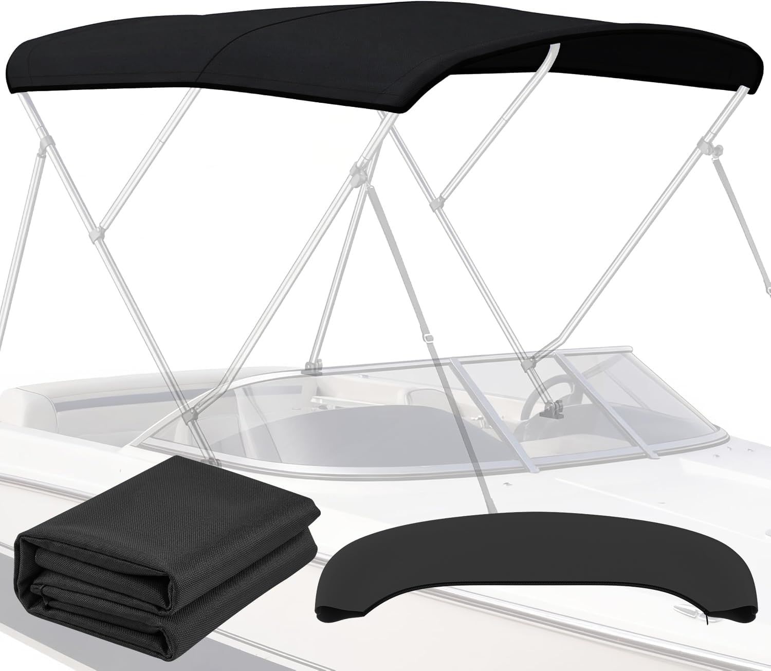 3 Bow Bimini Top Replacement Cover 6'L x 46-73"W x 78"H Polyester Black