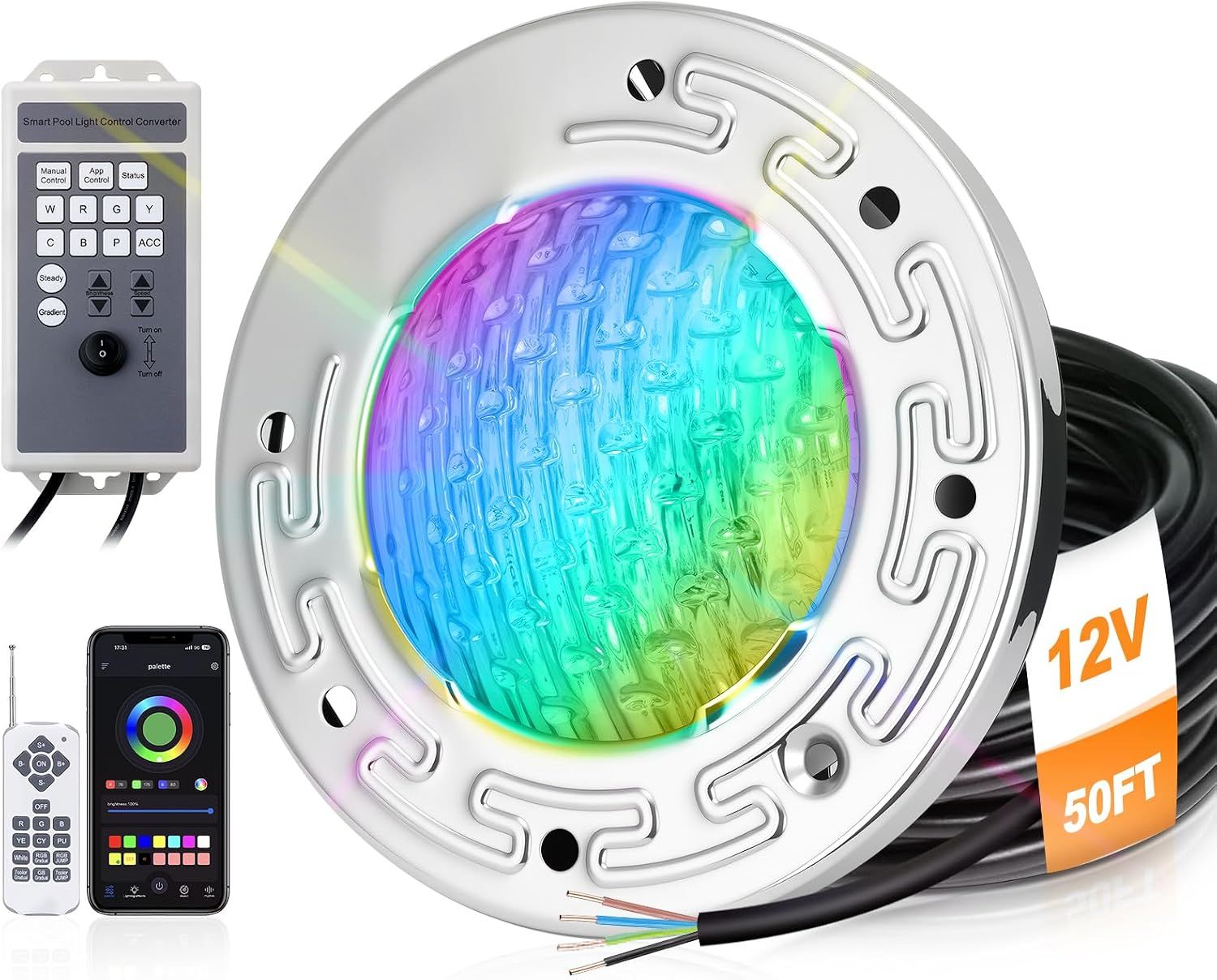 6 Inch LED Inground Pool Light 12V DC 15W with 50FT Cord