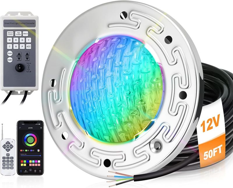 6 Inch LED Inground Pool Light 12V DC 15W with 50FT Cord