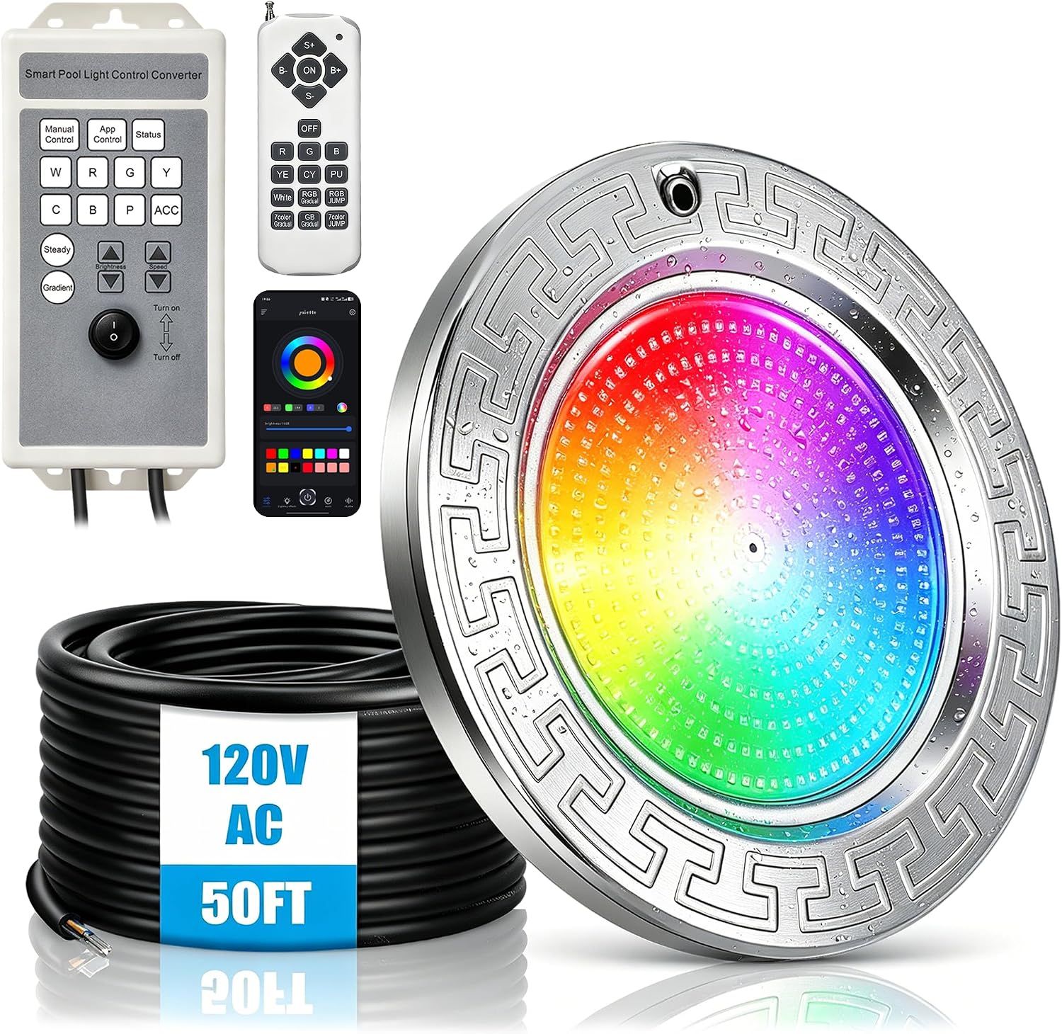 10 Inch Inground Pool Light RGB 120V 35W 4000LM with 50FT Cord