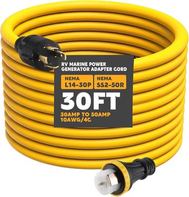 30FT NEMA L14-30P to SS2-50R RV Generator Adapter Cord 30A to 50A