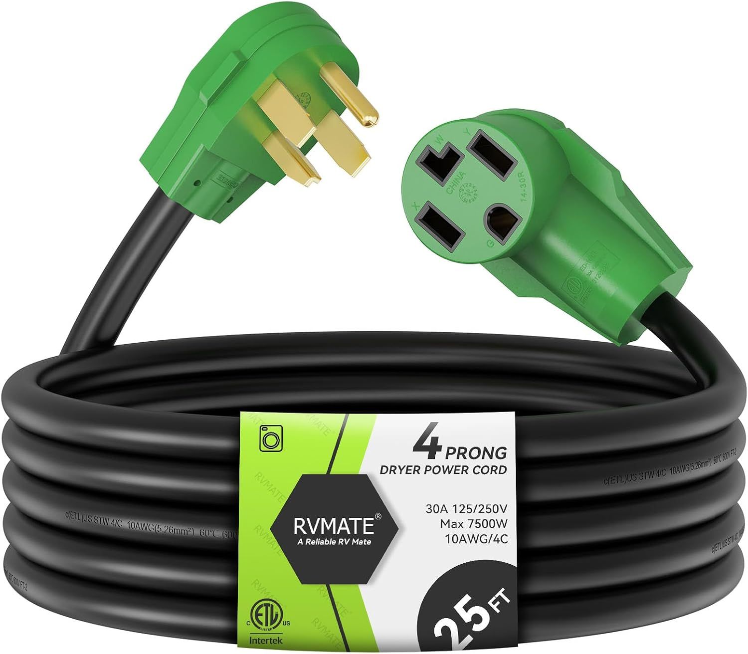 25FT NEMA 14-30P to 14-30R Dryer Extension Cord 30Amp