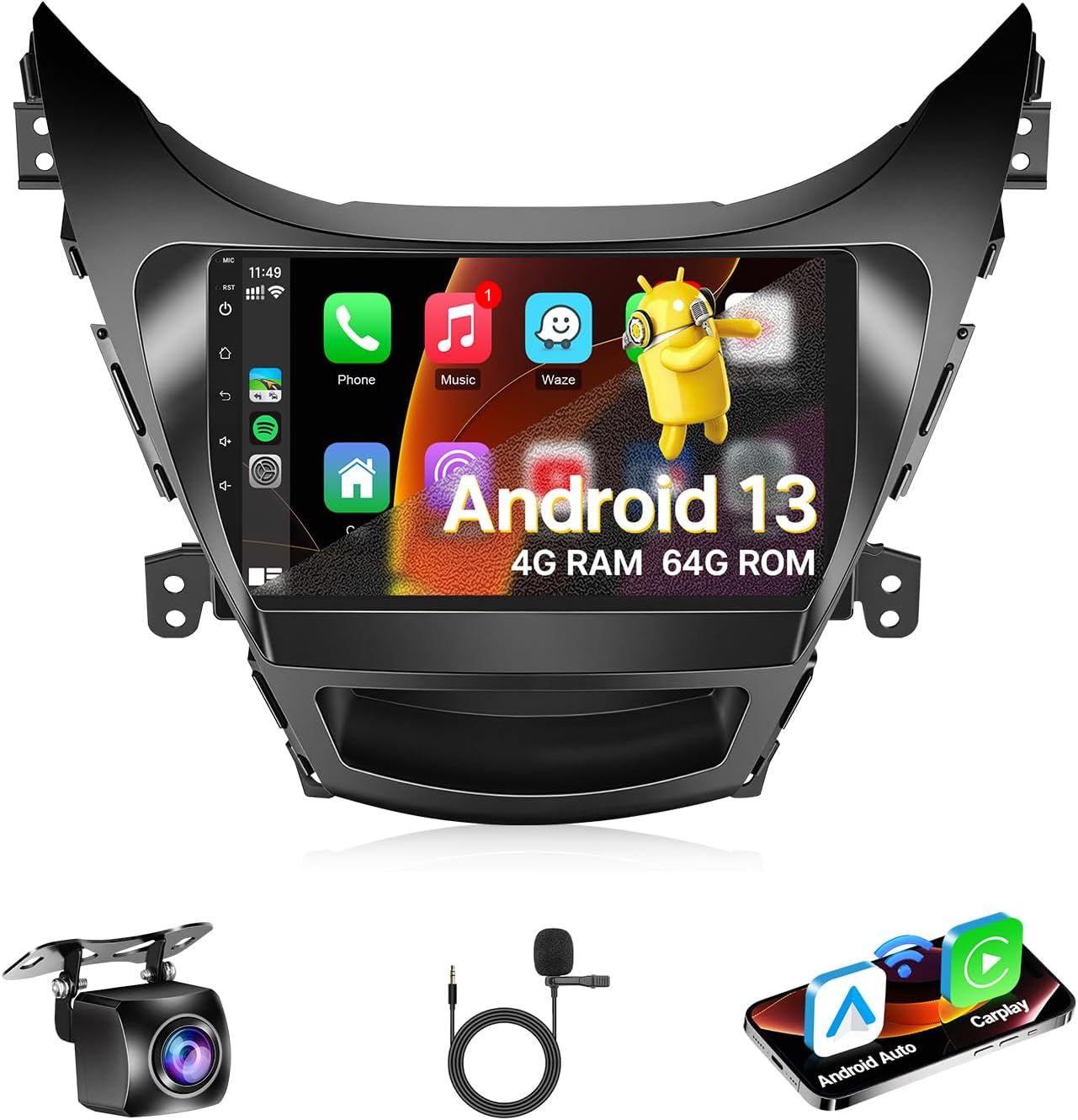 Hyundai Elantra 2011-2013 Screen 9 Inch Stereo CarPlay, Android &amp; Backup Camera
