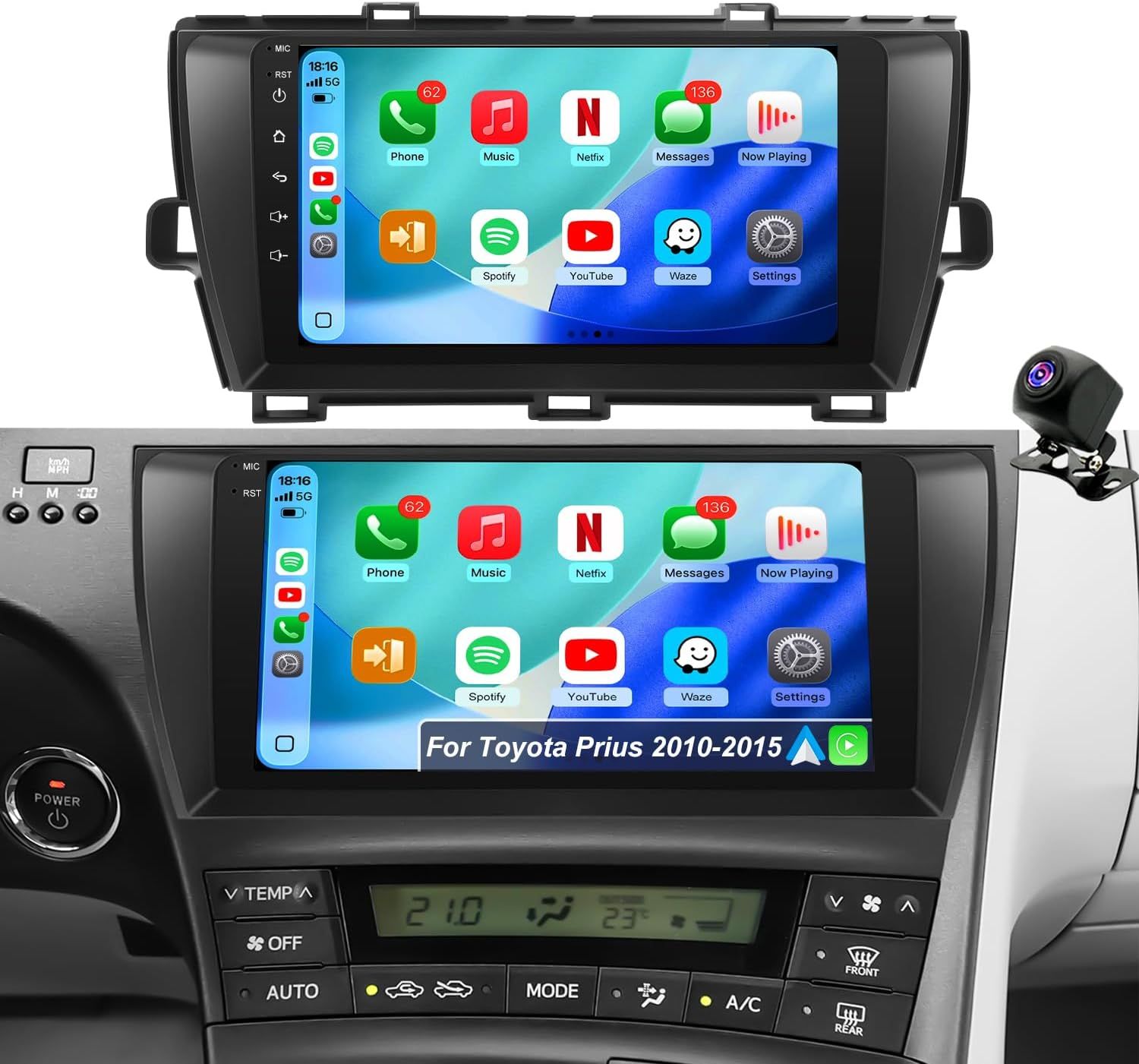 Toyota Prius 2012-2015 Screen 9 Inch Stereo CarPlay, Android &amp; Backup Camera