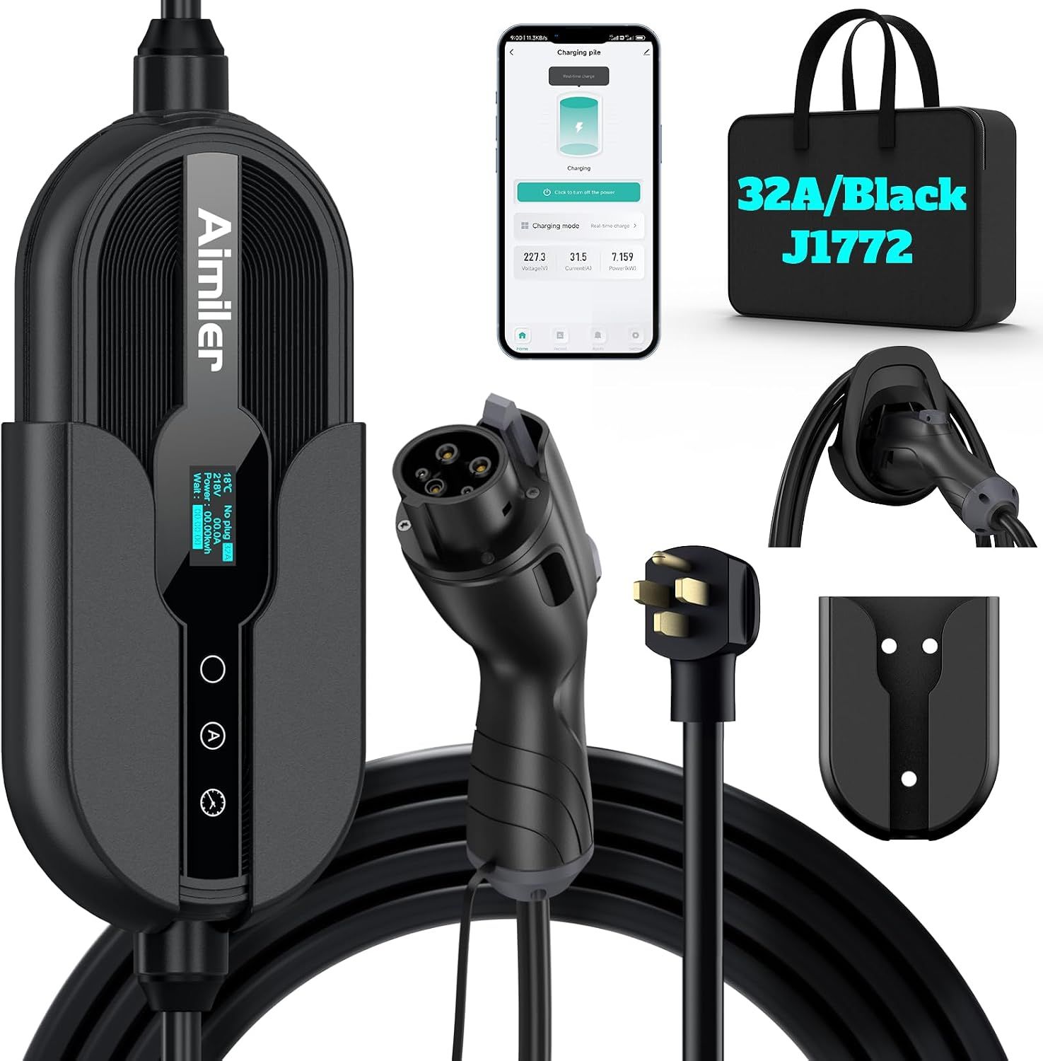 32A Level 2 EV Charger 220V-240V NEMA 14-50P J1772 25FT Cable