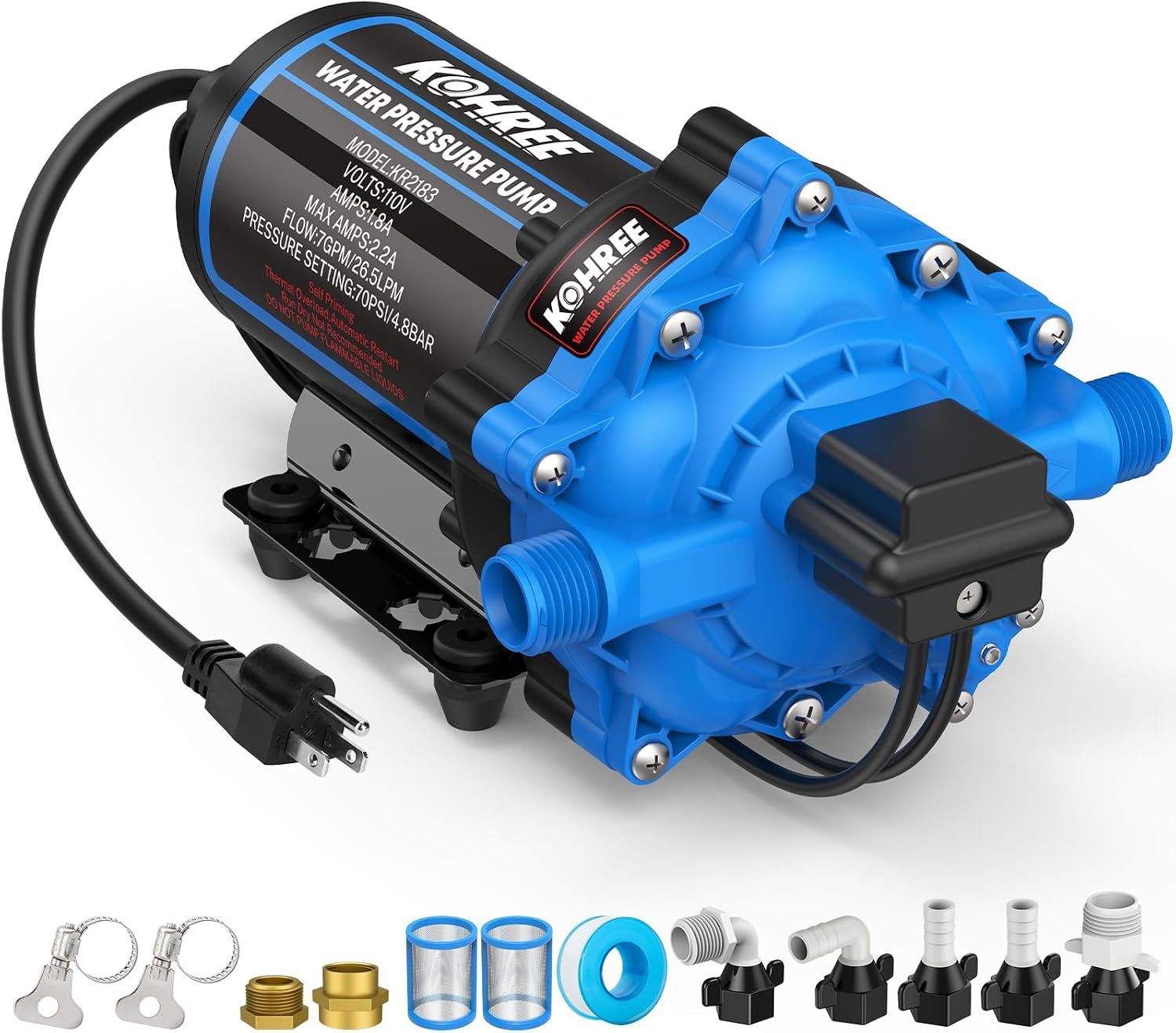 7 GPM 110V Diaphragm Water Pressure Pump for RV, Camper &amp; Boat
