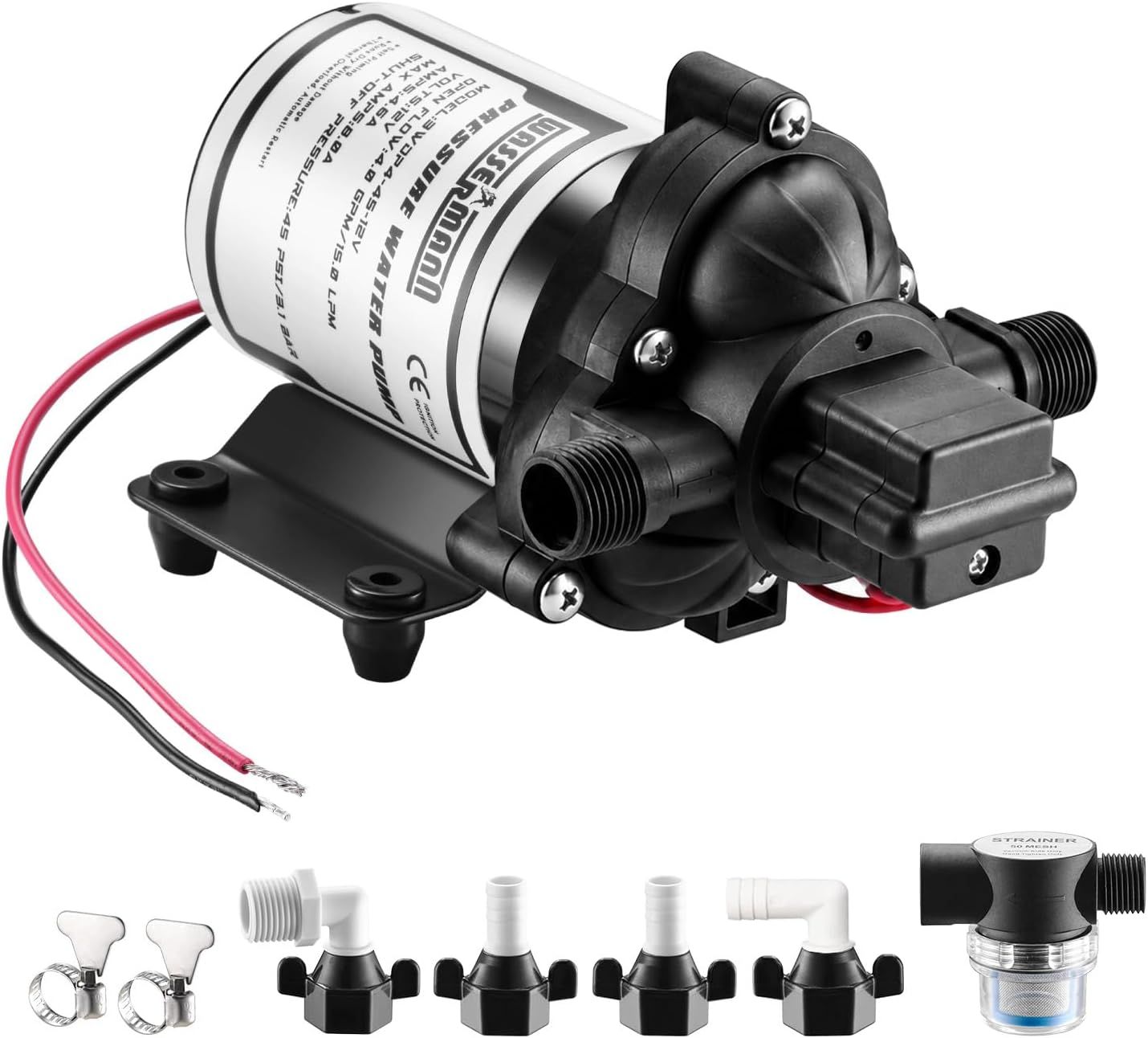 12V RV Water Pressure Diaphragm Pump 4.0 GPM 45 PSI for Marine &amp; Camping