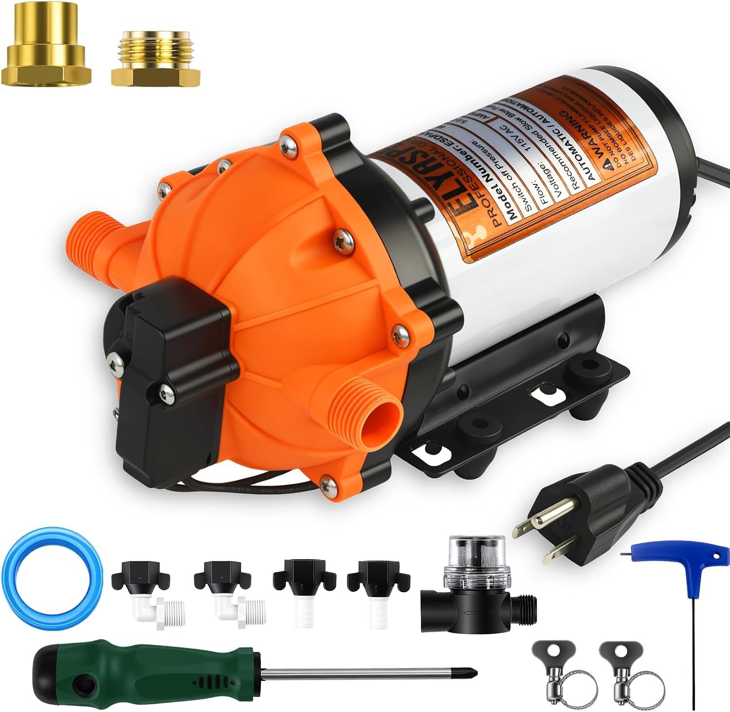 5.0 GPM 60 PSI Diaphragm Water Pump 115V AC for RV &amp; Marine