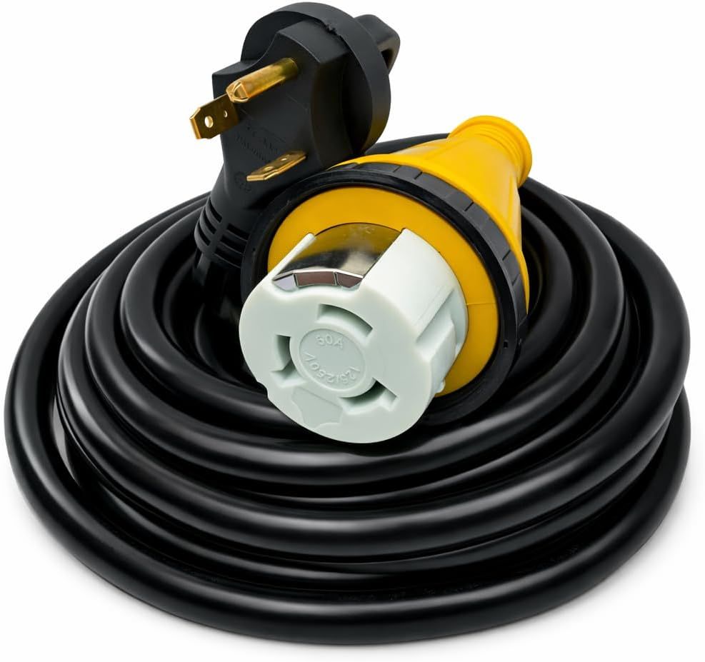 25FT 30A to 50A RV Power Cord NEMA TT-30P to SS2-50R with Twist Lock