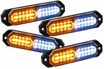 4 Pack Amber/White 12 LED Emergency Strobe Lights for Truck &amp; Pickup