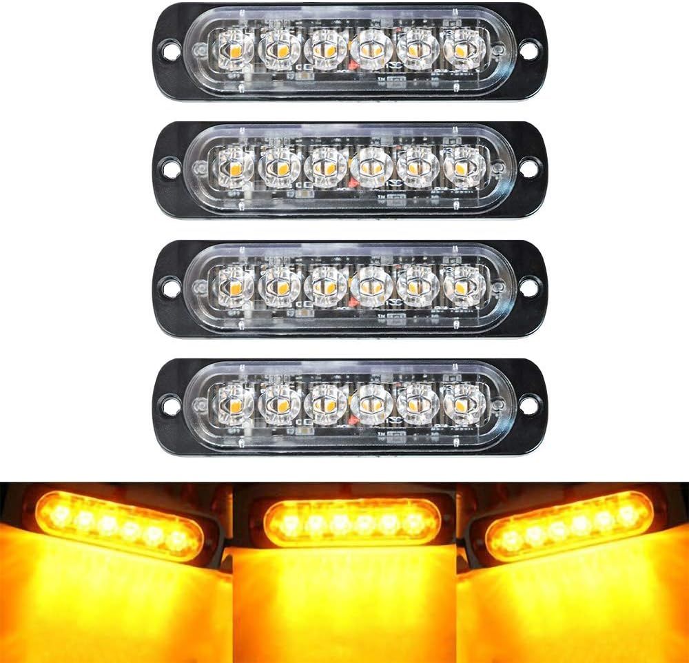 4 Pack Amber Super Bright LED Strobe Lights 12V-24V for Trucks &amp; Pickup