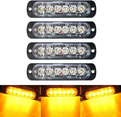 4 Pack Amber Super Bright LED Strobe Lights 12V-24V for Trucks &amp; Pickup