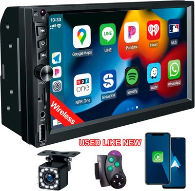 7 inch Wireless Apple CarPlay Android Auto Double Din Car Stereo &amp; Backup Camera