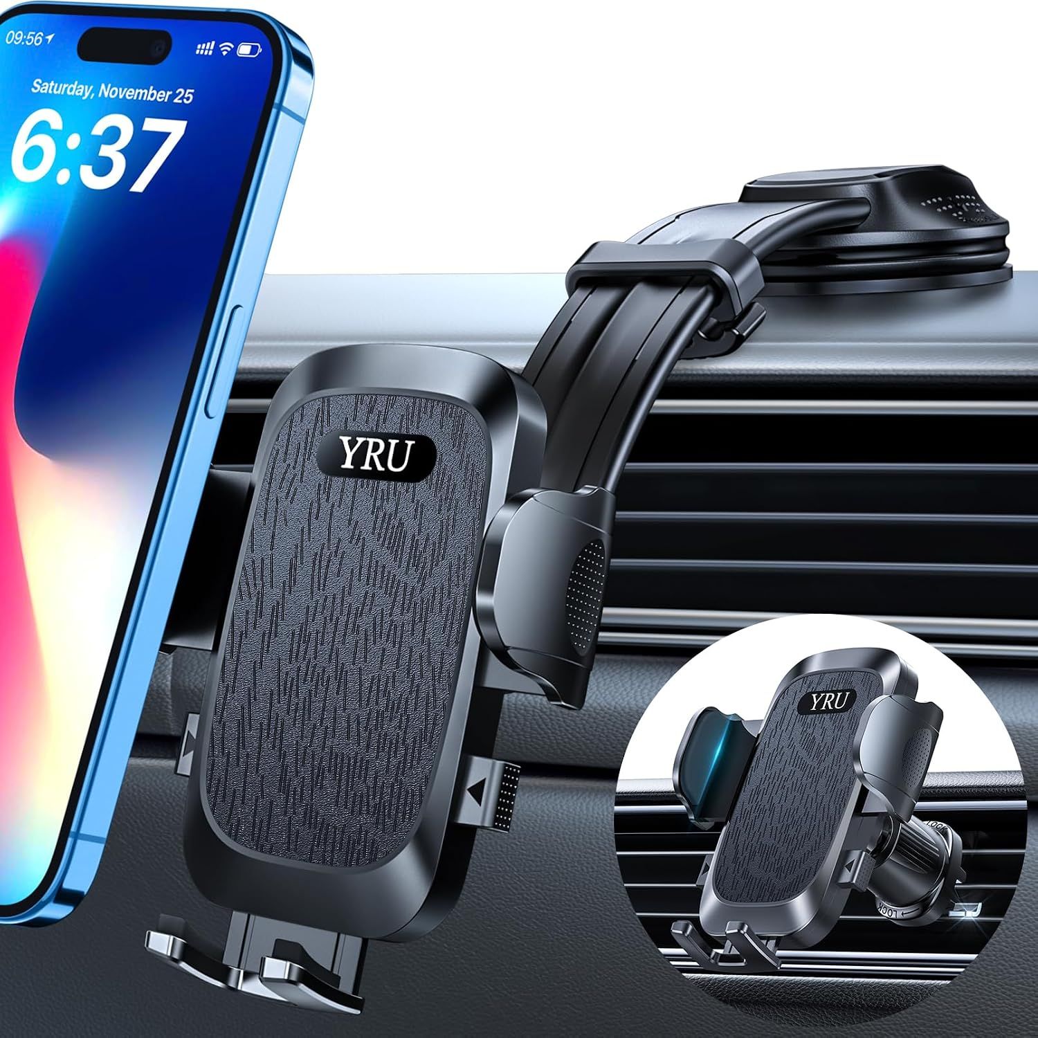 Car Phone Holder Mount Bendable with Adjustable Arm for Dashboard &amp; Windshield