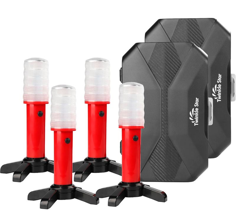 4PCS LED Emergency Road Flares Safety Strobe Warning Lights with Magnetic Base