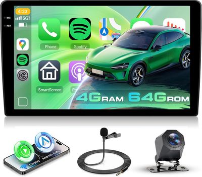 Universal Double Din 10 Inch QLED Car Stereo with CarPlay, Android &amp; Backup Camera