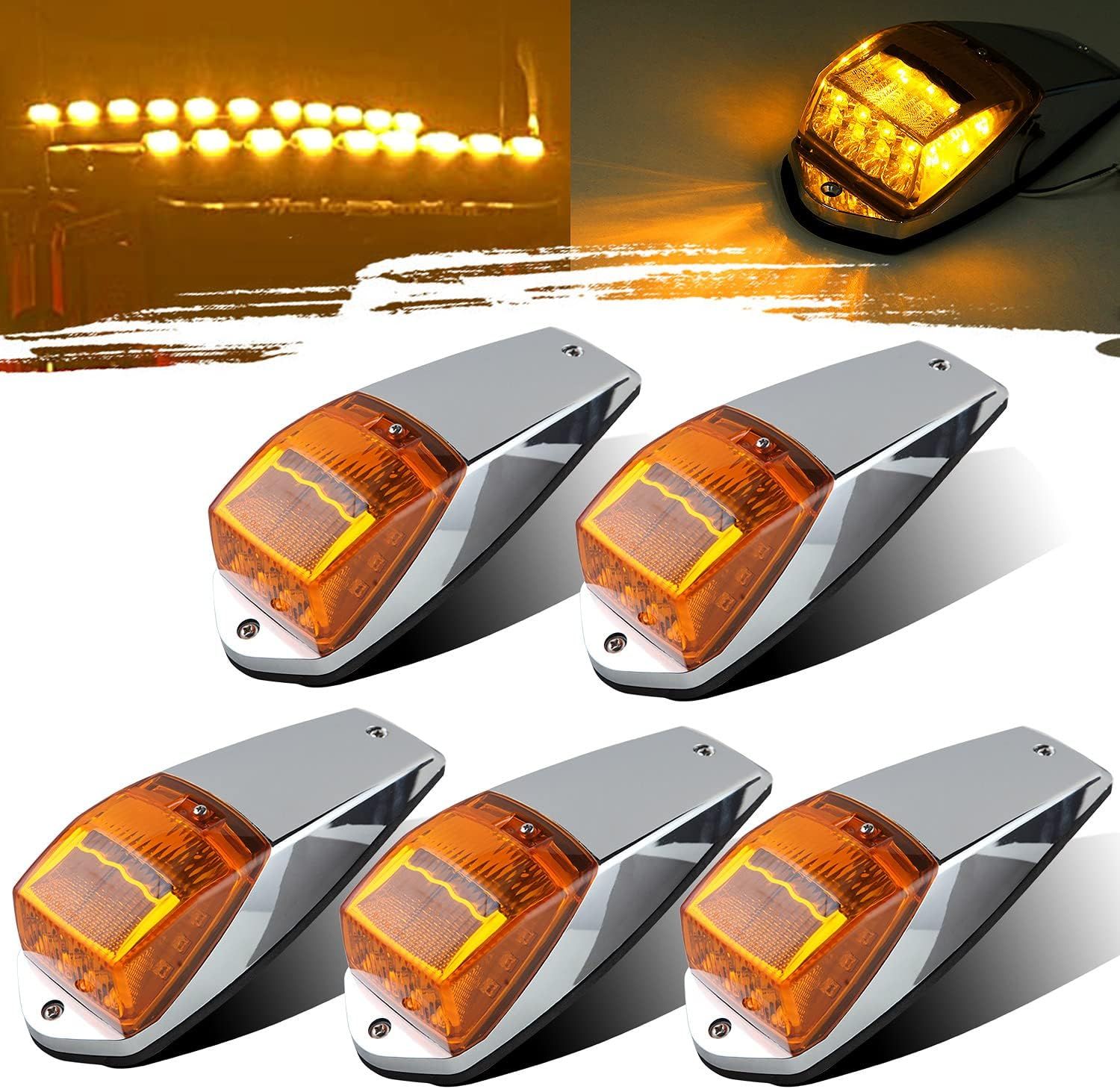 5PCS Truck Cab Marker Lights 17 LED Amber Roof Clearance Running Lights