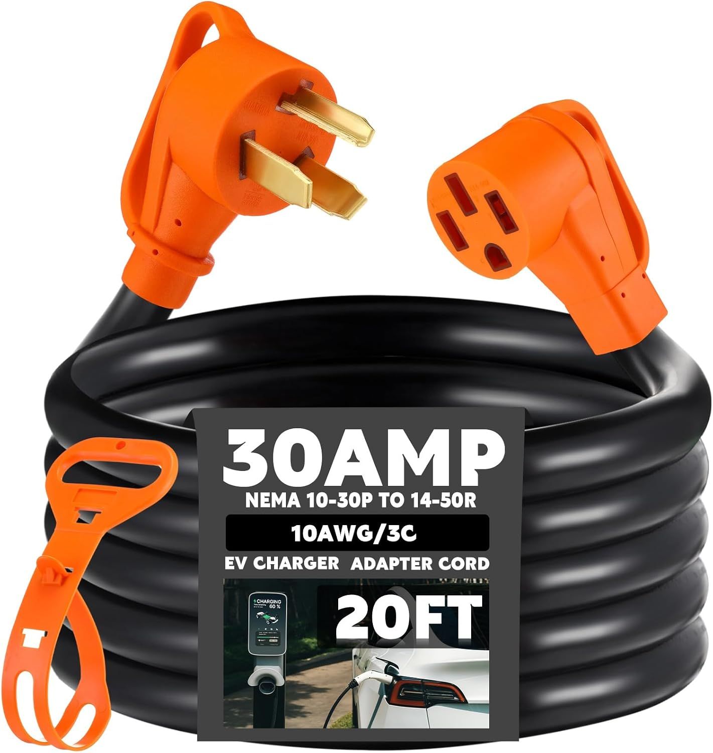 20FT NEMA 10-30P to 14-50R Level 2 EV Charging Adapter Cord 30A
