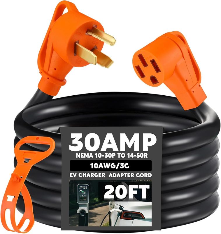 20FT NEMA 10-30P to 14-50R Level 2 EV Charging Adapter Cord 30A