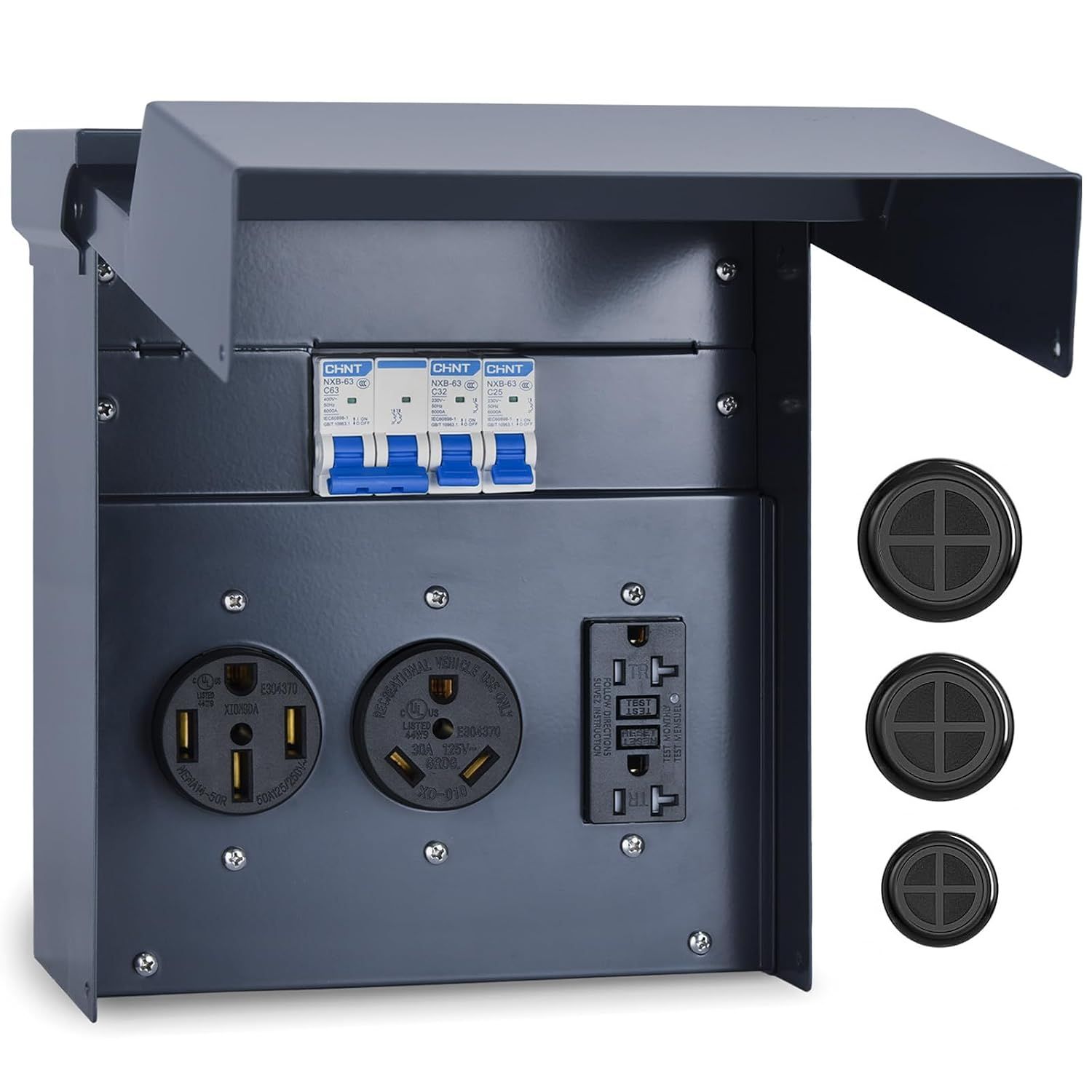 RV Power Outlet Box 50A 30A 20A Weatherproof Electrical Panel with Breaker