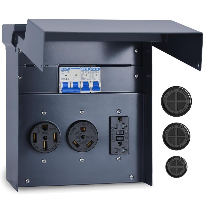 RV Power Outlet Box 50A 30A 20A Weatherproof Electrical Panel with Breaker