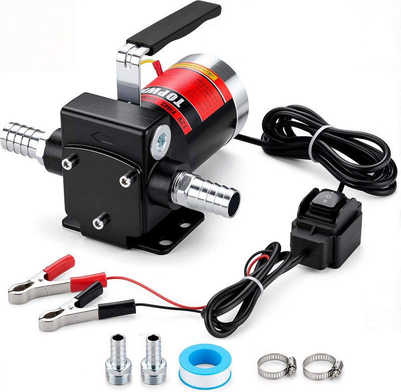 12V DC Gasoline Fuel Pump 3.7GPM, Self-Priming Oil Transfer Pump with Handle
