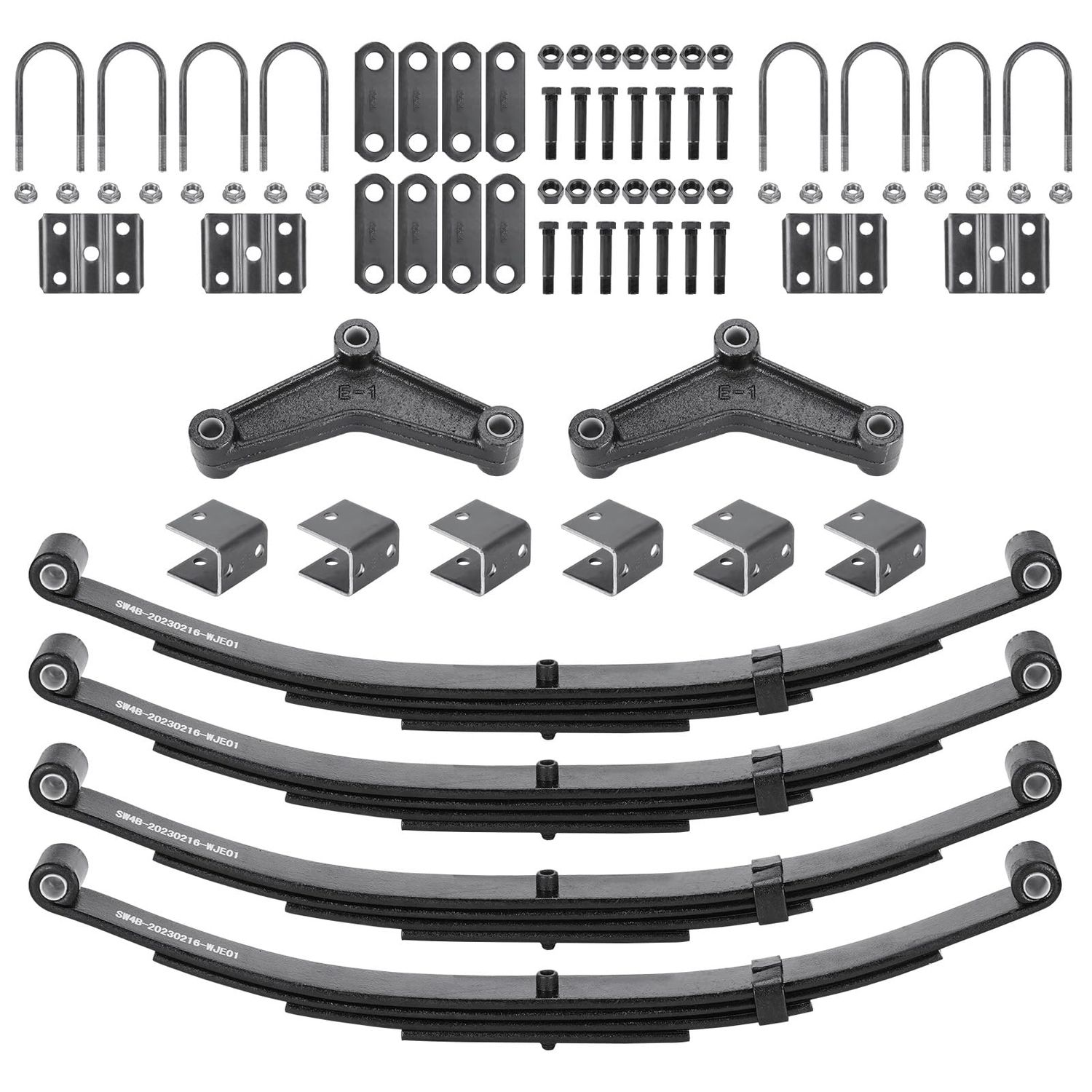 25-1/4 Inch 4-Leaf Trailer Leaf Spring Kit 1750lb, Axle U-Bolt &amp; Hanger Kit 4PCS