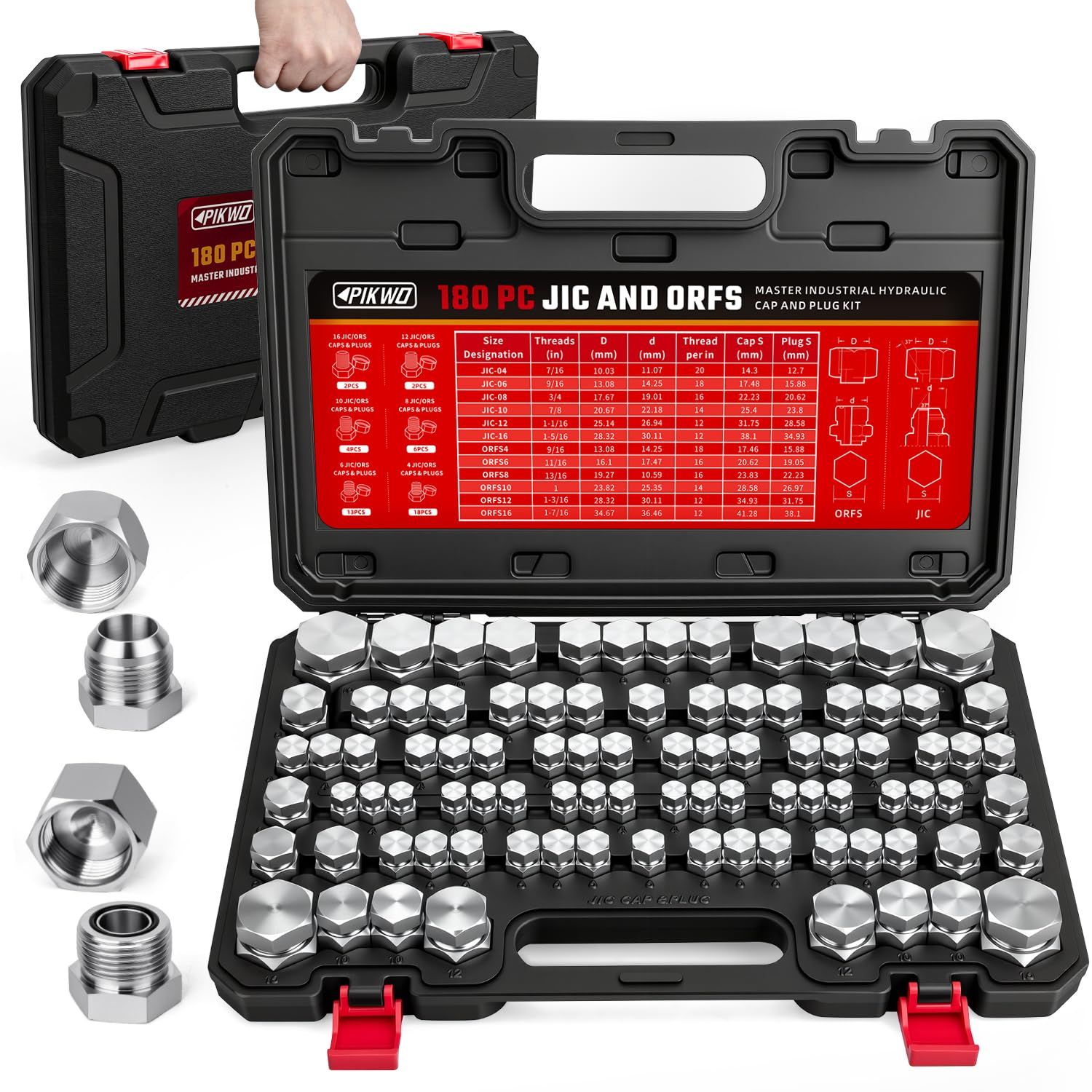 180 PC Hydraulic Cap and Plug Kit, JIC ORFS Fittings