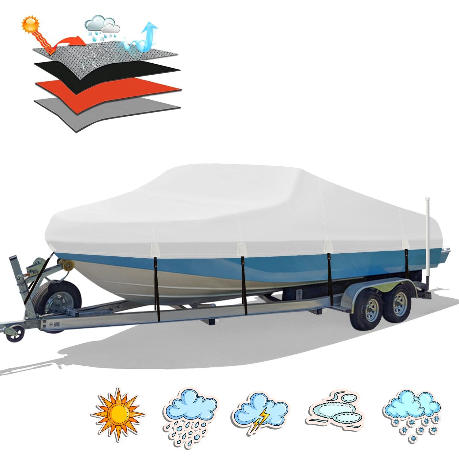 Waterproof 17-19FT Boat Cover, 1200D Heavy Duty Trailerable Cover