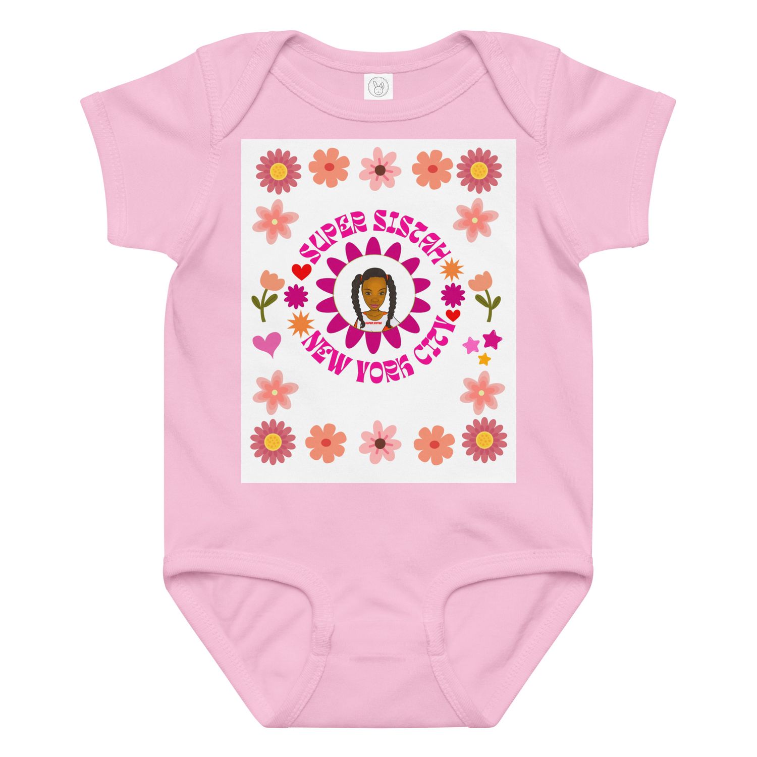 Baby jersey bodysuit Super Sistah NYC floral