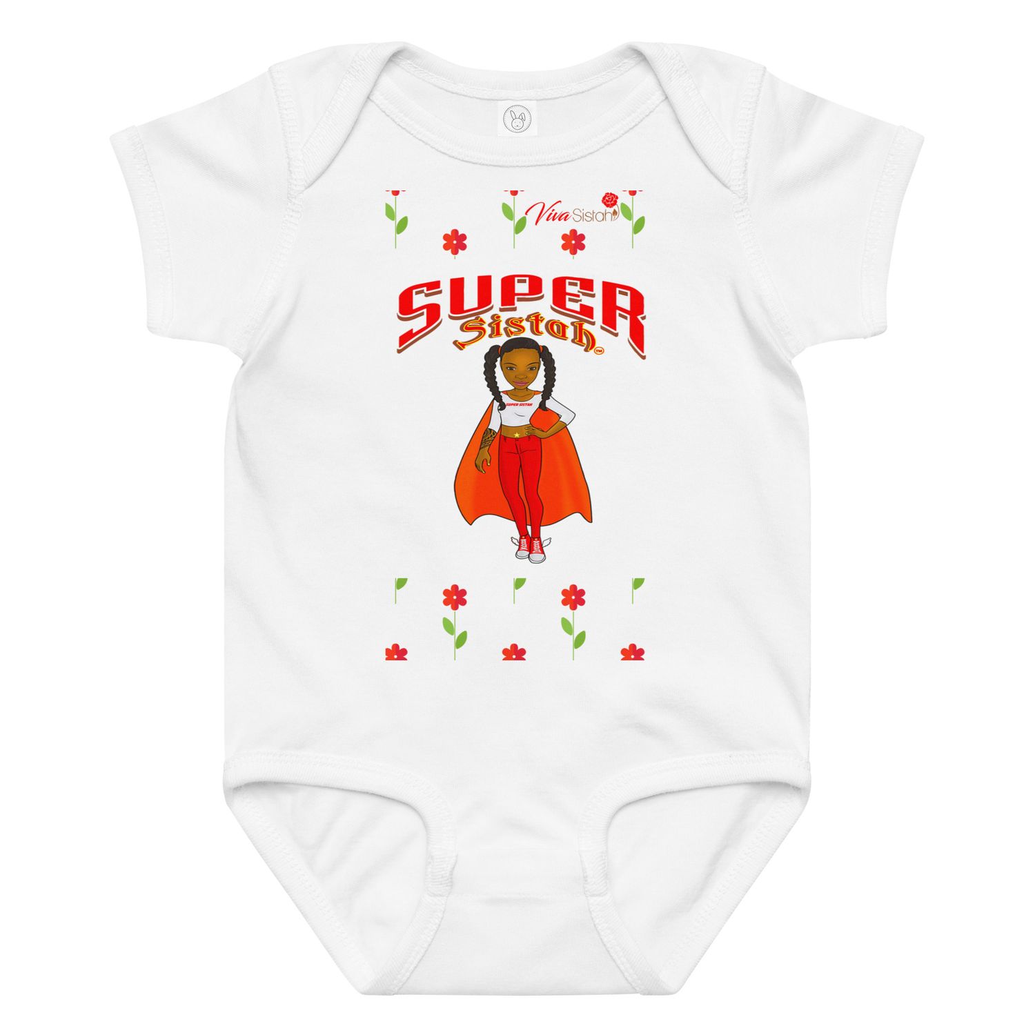 Baby jersey bodysuit Super Sistah red flowers