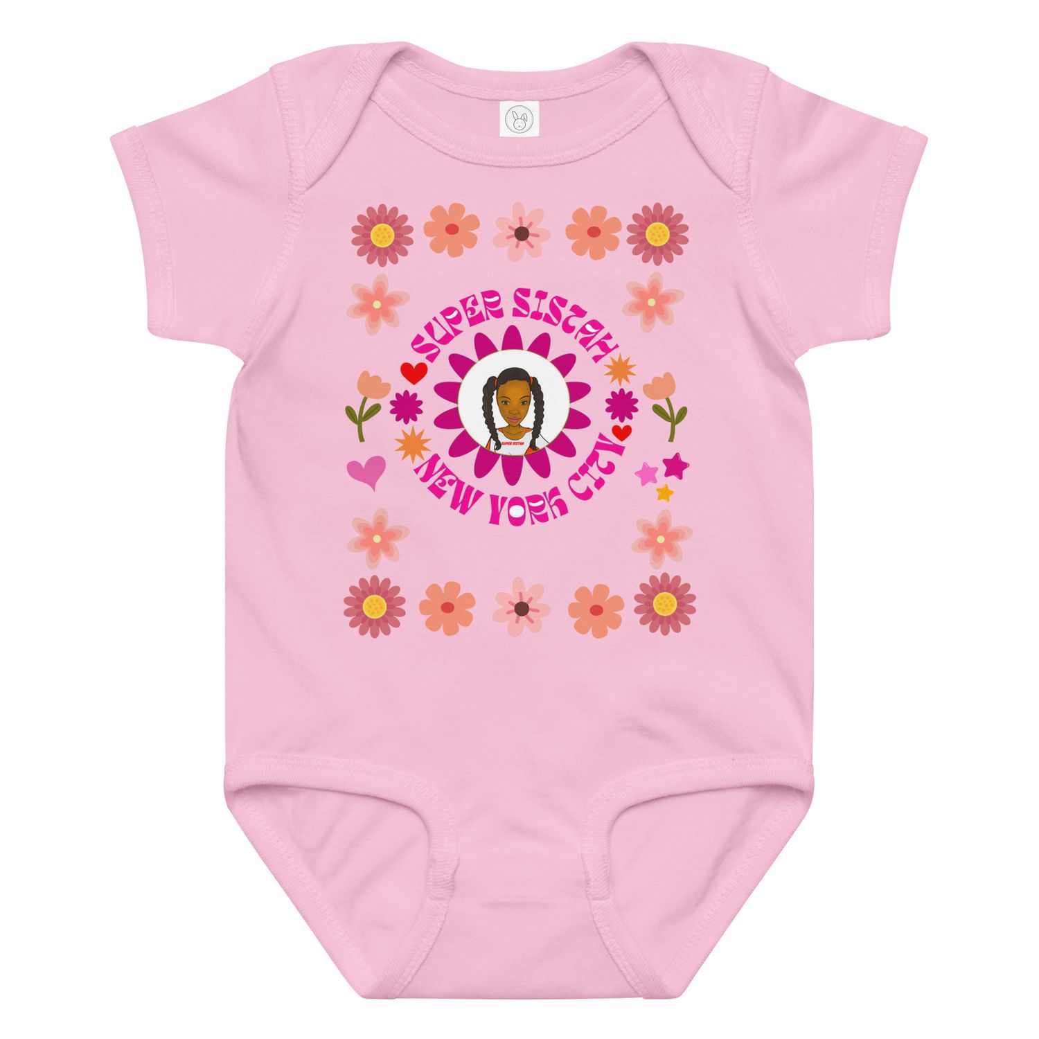 Baby jersey bodysuit Super Sistah NYC floral