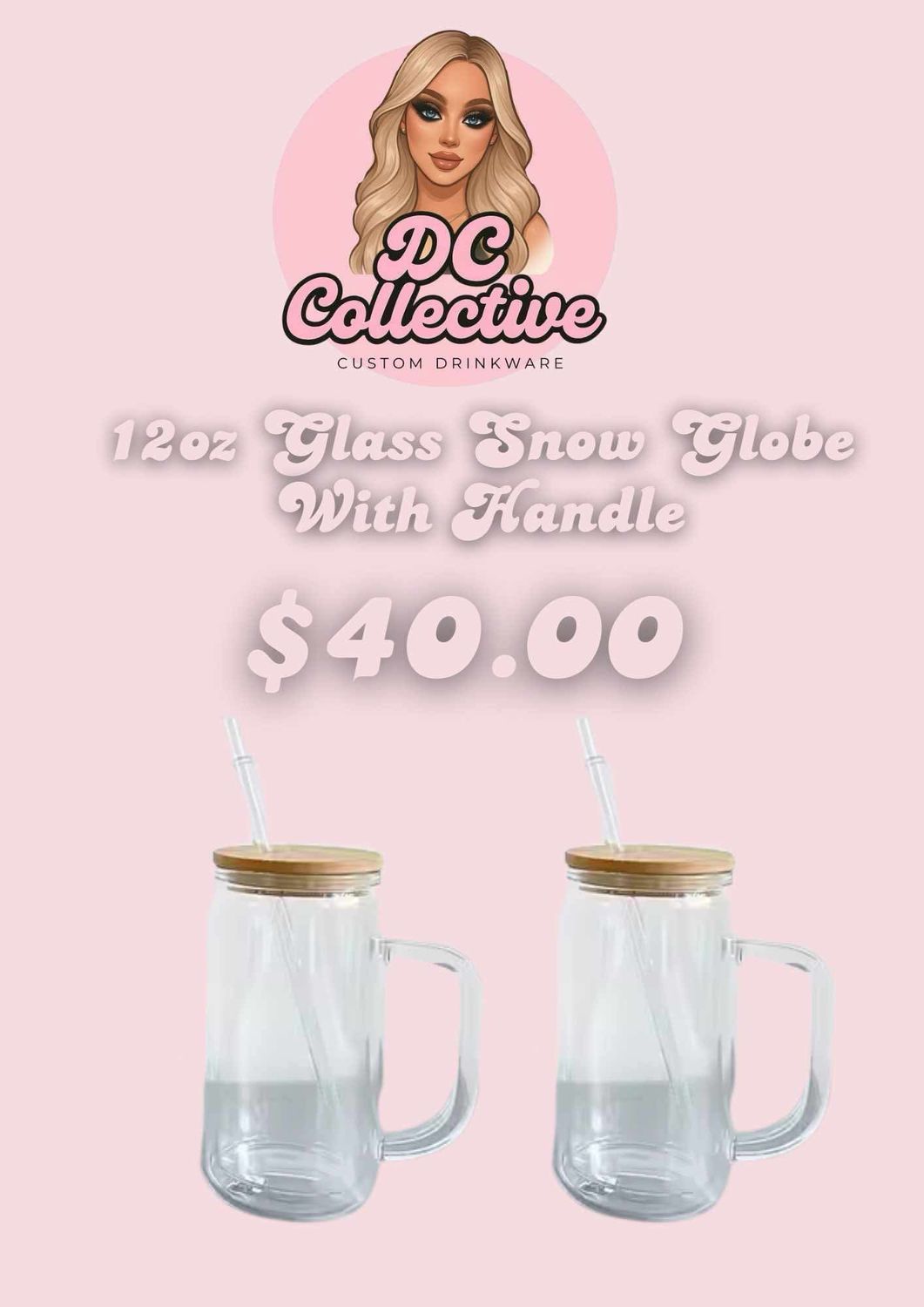 12oz Glass Snowglobe With Handle
