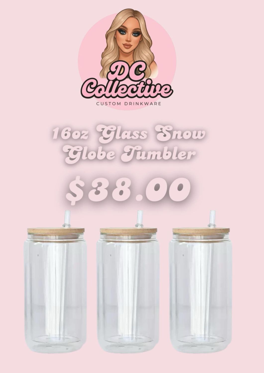 16oz Glass Snowglobe Tumbler