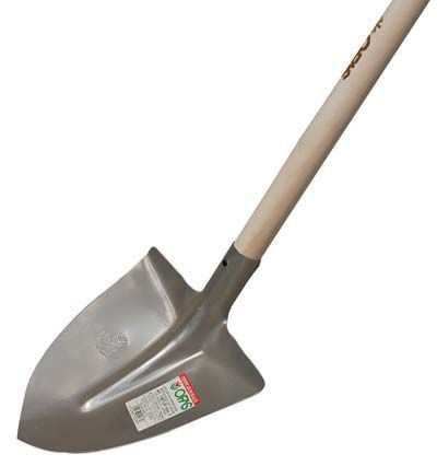 BADILE A PUNTA CON SPALLA E MANICO IN LEGNO 108/00 IN ACCIAO AL BORO TEMPERATO (CM 29X28,5 )