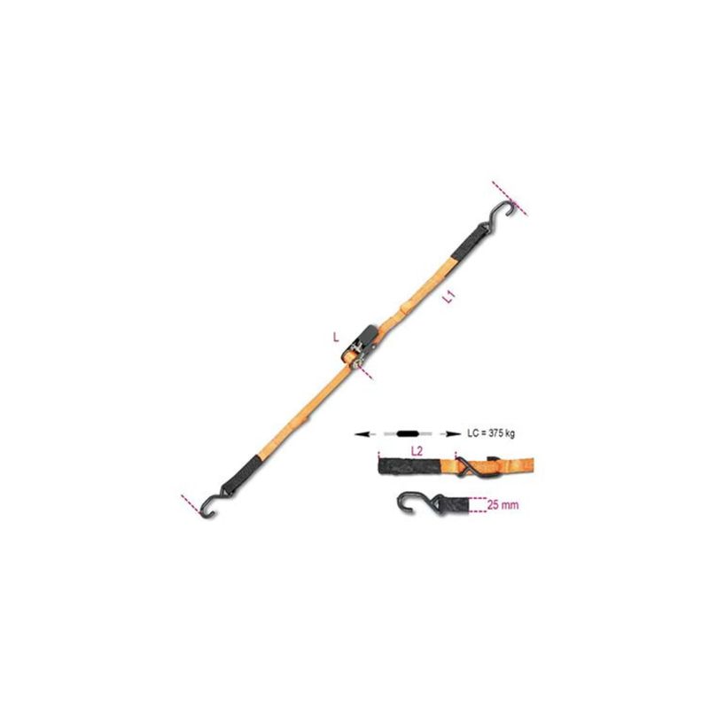 CINGHIA A TRAZIONE 2 GANCI + CRIC 8188CG ROBUR L.MT 3 H.-  MM 25  - KG 400