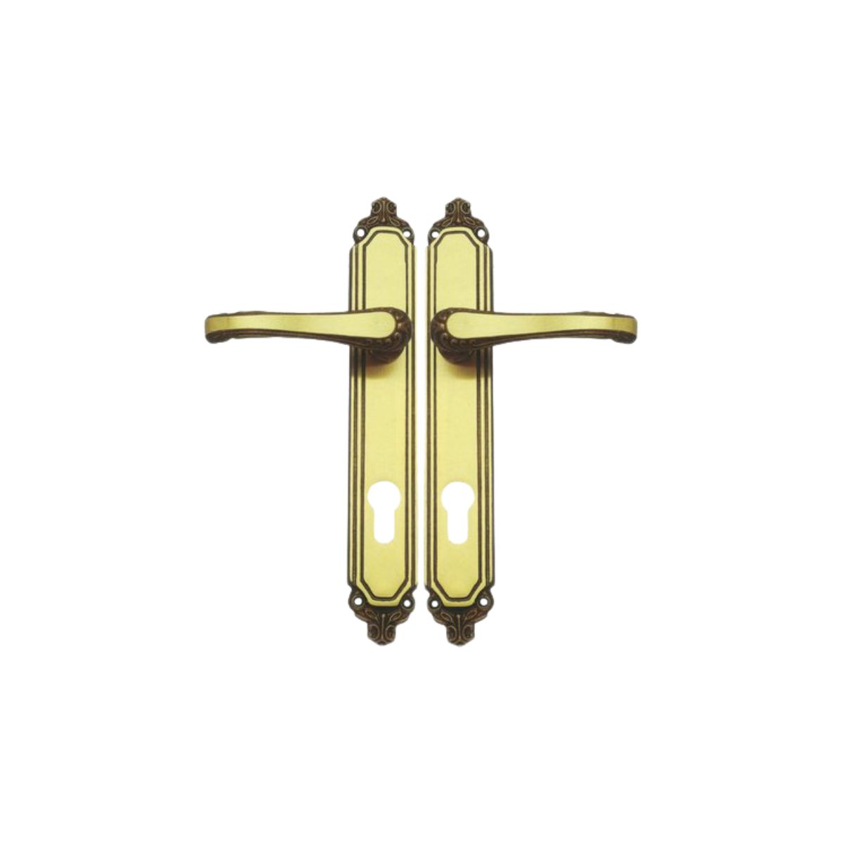 MANIGLIA EXPORT PLACCA FORO SAGOMATO CONF. DA 2 PZ IN OTTONE BRONZATA SFUMATA Q8 I.MM 90