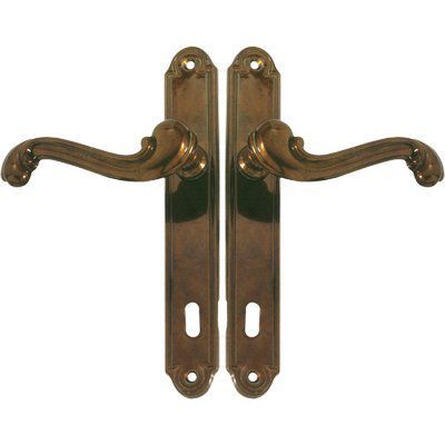 MANIGLIA BAROCCO PLACCA FORO PATENT IN OTTONE BRONZATA Q8  IN CONF. DA 2 PZ