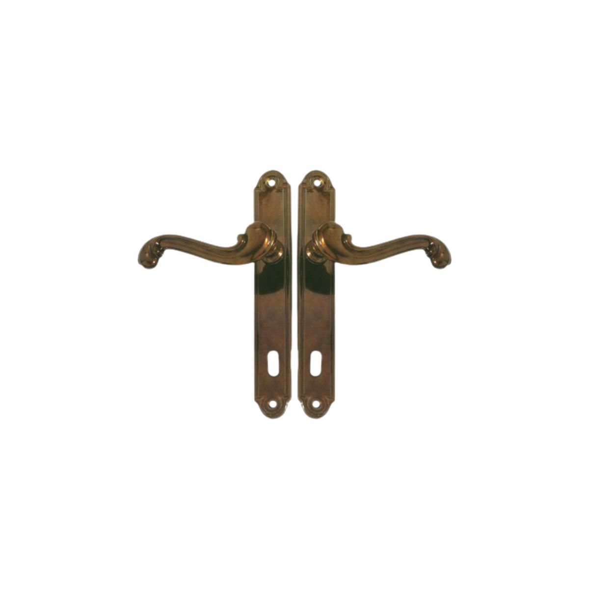 MANIGLIA BAROCCO PLACCA FORO PATENT IN OTTONE BRONZATA Q8  IN CONF. DA 2 PZ