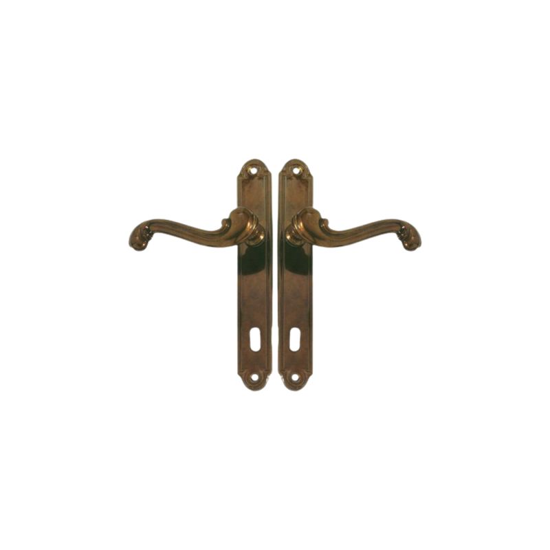MANIGLIA BAROCCO PLACCA FORO PATENT IN OTTONE BRONZATA Q8  IN CONF. DA 2 PZ