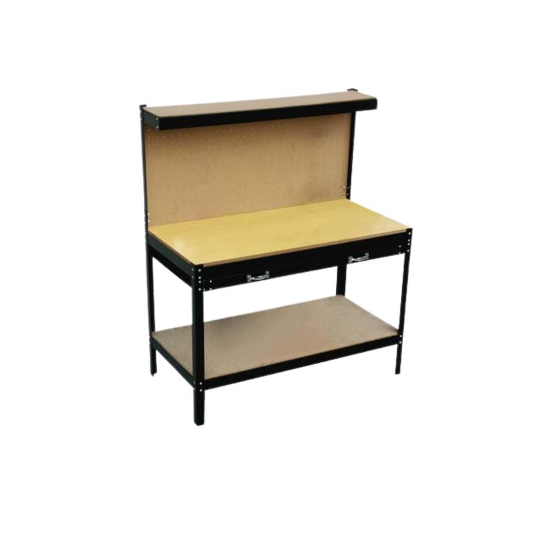 BANCO DA LAVORO EFFE IN ACCIAIO CON CASSETTONE, PIANO MDF E PANNELLO PORTAUTENSILI