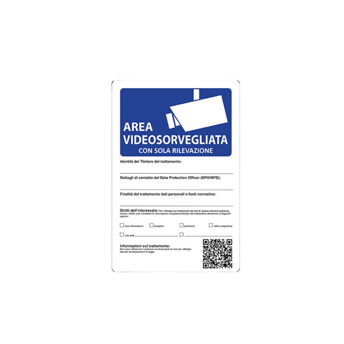 TARGA SEGNALETICA AREA VIDEOSORVEGLIATA NEW| CM 20X30 | PP