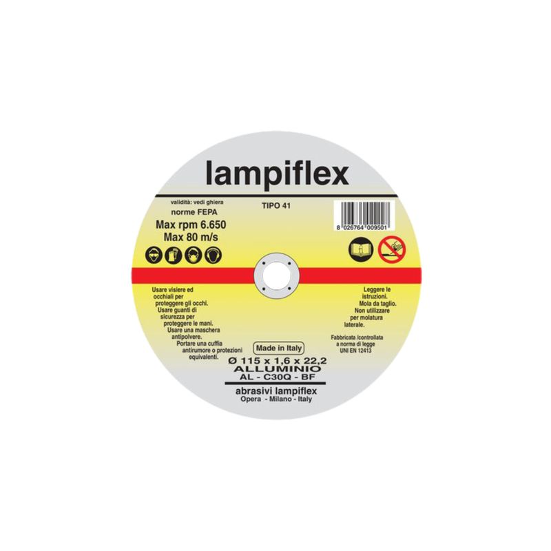 DISCO ABRASIVO TAGLIO ALLUMINIO LAMPIFLEX| MM 115X22,2 |H.MM 1,6 |CF. 25 PZ DISCO ABRASIVO TAGLIO ALLUMINIO LAMPIFLEX| MM 115X22,2 |H.MM 1,6 |CF. 25 PZ
