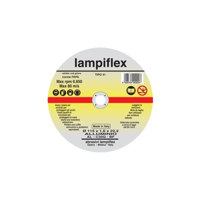 DISCO ABRASIVO TAGLIO ALLUMINIO LAMPIFLEX| MM 115X22,2 |H.MM 1,6 |CF. 25 PZ
