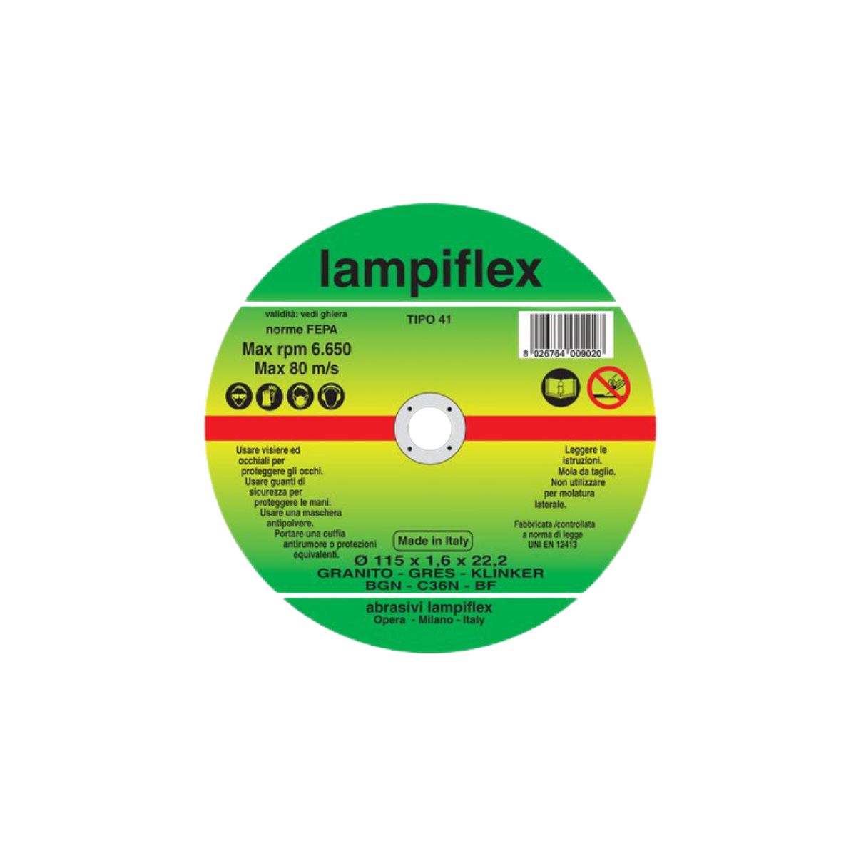 DISCO ABRASIVO TAGLIO GRANITO LAMPIFLEX | MM 115X22,2 |H.MM 1,6| CF.25 PZ