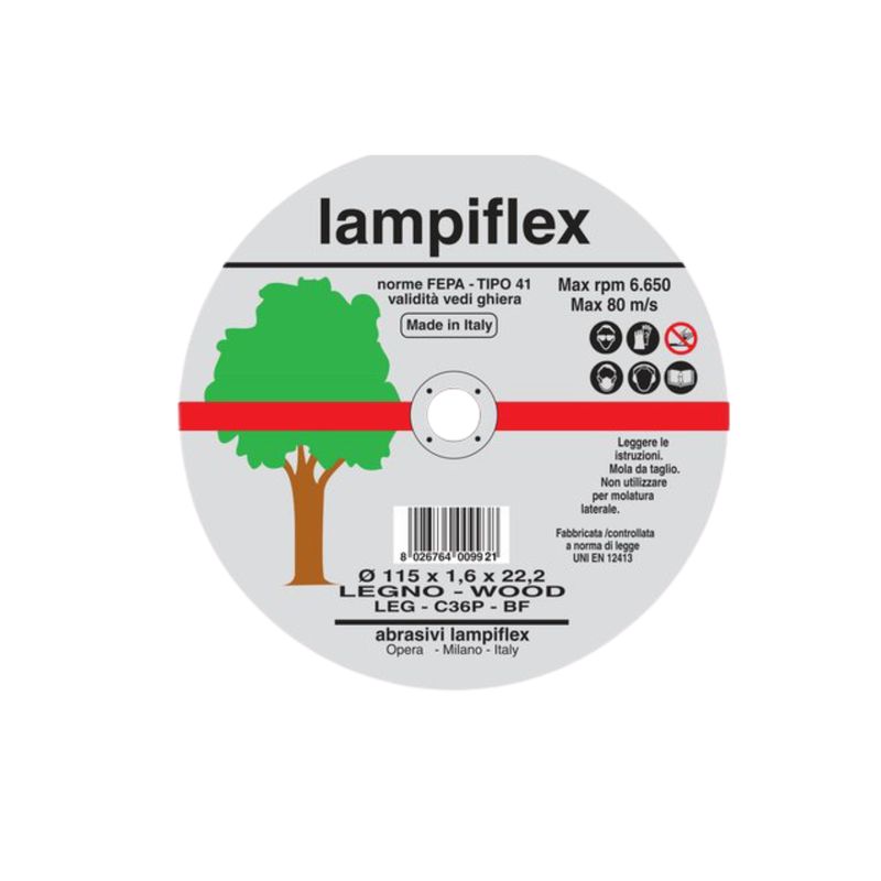 DISCO ABRASIVO TAGLIO LEGNO LAMPIFLEX| MM 115X22,2| H.MM 1,6| CF. 25 PZ DISCO ABRASIVO TAGLIO LEGNO LAMPIFLEX| MM 115X22,2| H.MM 1,6| CF. 25 PZ