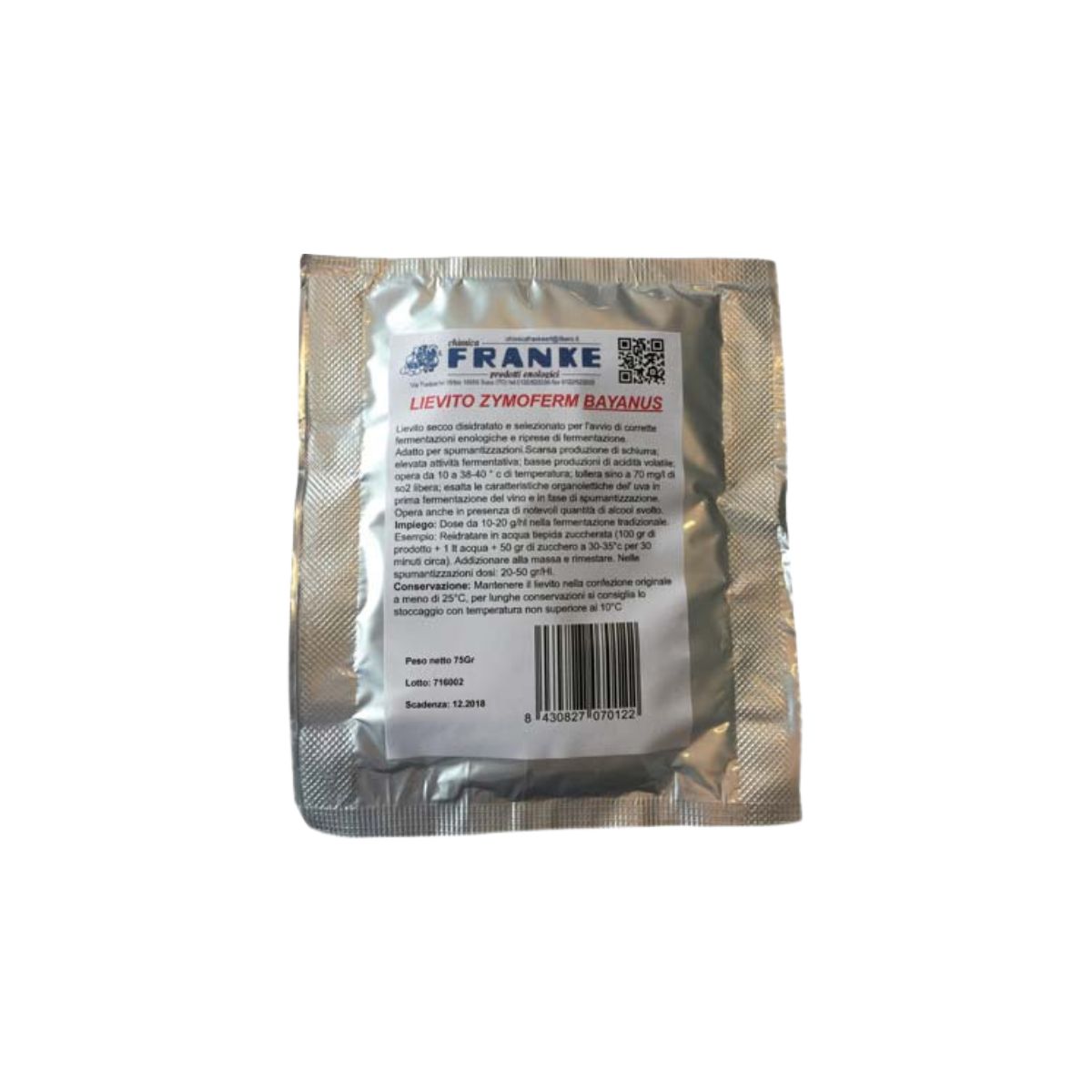 LIEVITO ENOLOGICO ZYMOFERM BAYANUS FRANKE| GR 75